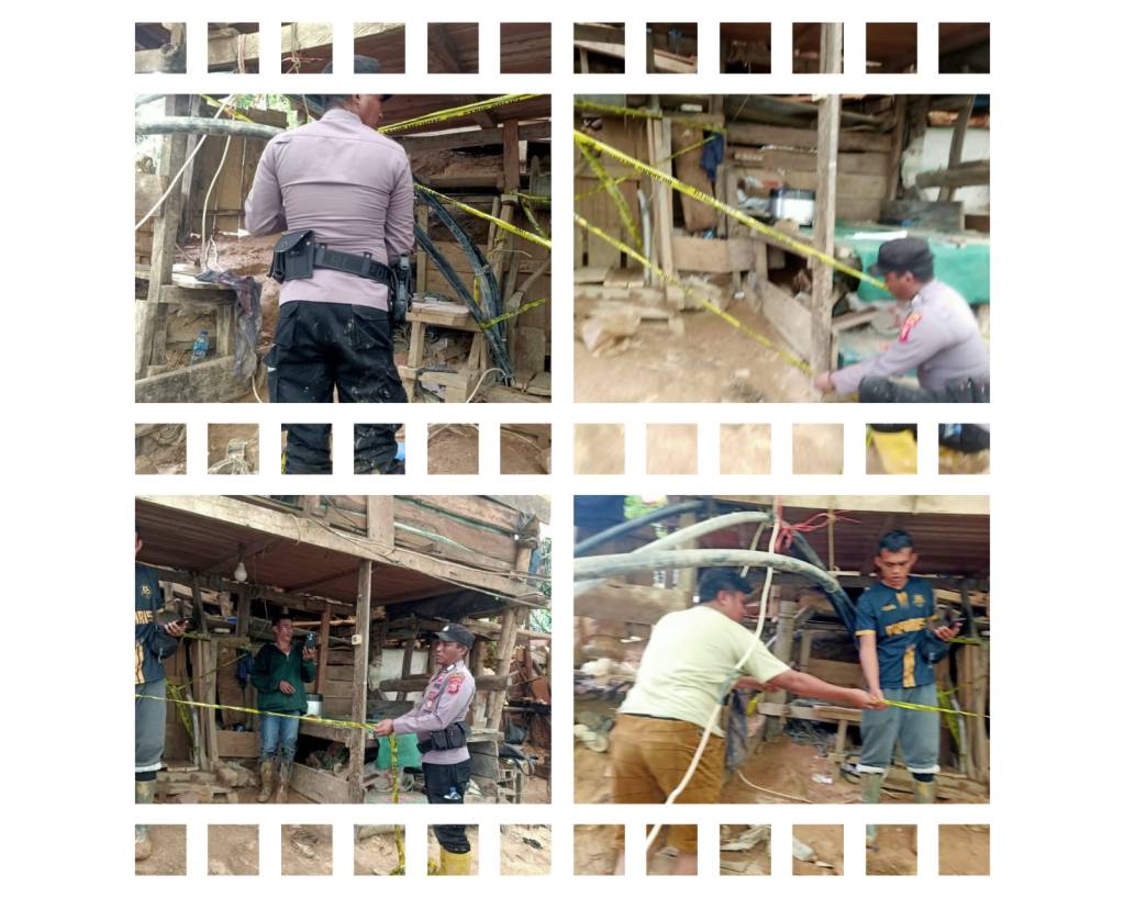 POLSEK INDARI BERGERAK CEPAT PASANG POLICE LINE PASCA MENINGGALNYA PENAMBANG DI TAMBANG EMAS DESA KUSUBIBI